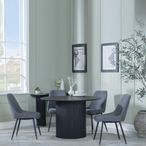 Bern Fluted Dining Set - 4 Seater - 120cm - Round - Black - 4x Darwin Dining Chairs - Grey Fabric