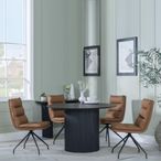 Bern Fluted Black 4 Seater Round Dining Set - 4 Diego Brown Leather Swivel Dining Chair