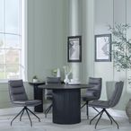 Bern Fluted Dining Set - 4 Seater - 120cm - Round - Black - 4x Diego Swivel Dining Chairs - Grey Leather
