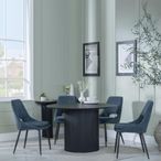 Bern Fluted Dining Set - 4 Seater - 120cm - Round - Black - 4x Peyton Dining Chairs - Blue Fabric