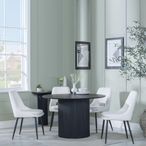 Bern Fluted Black 4 Seater Round Dining Set - 4 Peyton Cream Fabric Dining Chair