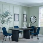 Bern Fluted Black Dining Set - Corona Blue Fabric Chairs