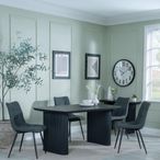 Bern Fluted Black Dining Set - Corona Light Grey Fabric Chairs