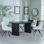 Bern Fluted Black Dining Set - Arctic Cream Velvet Fabric Swivel Dining Chair