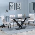 Maldon Black Ceramic Dining Set - Corona Beige Fabric Dining Chair
