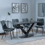 Maldon Black Ceramic Dining Set - Corona Light Grey Fabric Dining Chair