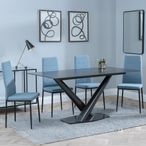 Maldon Black Ceramic Dining Set - Lido Blue Fabric Dining Chair with Black Legs