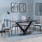 Maldon Black Ceramic Dining Set - Lido Sand Fabric Dining Chair with Black Legs