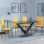 Maldon Black Ceramic Dining Set - Lido Yellow Fabric Dining Chair with Black Legs