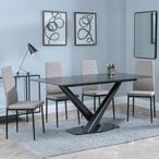 Maldon Black Ceramic Dining Set - Metro Beige Leather Dining Chair with Black Legs