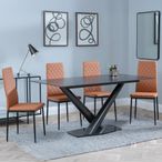Maldon Black Ceramic Dining Set - Metro Burnt Orange Leather Dining Chair with Black Legs