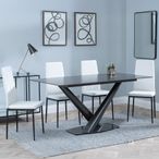 Maldon Black Ceramic Dining Set - Metro White Leather Dining Chair with Black Legs