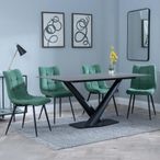 Maldon Grey Ceramic Dining Set - Corona Green Fabric Dining Chair