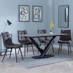 Maldon Grey Ceramic Dining Set - Corona Grey Fabric Dining Chair
