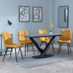Maldon Grey Ceramic Dining Set - Corona Yellow Fabric Dining Chair