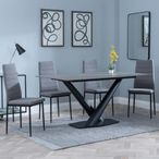 Maldon Grey Ceramic Dining Set - Lido Dark Grey Fabric Dining Chair with Black Legs
