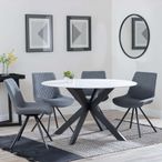 Novara White Ceramic 4 Seater Round Dining Set - 4 Boden Grey Fabric Swivel Dining Chair