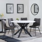 Novara White Ceramic 4 Seater Round Dining Set - 4 Corona Grey Fabric Dining Chair