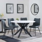 Novara White Ceramic 4 Seater Round Dining Set - 4 Corona Light Grey Fabric Dining Chair