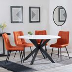 Novara White Ceramic 4 Seater Round Dining Set - 4 Corona Orange Fabric Dining Chair