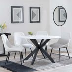 Novara White Ceramic 4 Seater Round Dining Set - 4 Darwin Cream Fabric Dining Chair