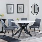 Novara White Ceramic 4 Seater Round Dining Set - 4 Darwin Grey Fabric Dining Chair
