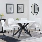 Novara White Ceramic 4 Seater Round Dining Set - 4 Peyton Cream Fabric Dining Chair