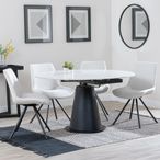 Carrara White Ceramic 4 Seater Round Extending Dining Set - 4 Boden Cream Fabric Swivel Dining Chair
