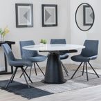 Carrara Dining Set - 4 Seater - 135cm - Round - White Ceramic - Extending - 4x Boden Swivel Dining Chairs - Dark Grey Fabric