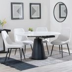 Carrara White Ceramic 4 Seater Round Extending Dining Set - 4 Darwin Cream Fabric Dining Chair