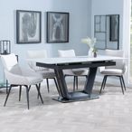 Alpha White Ceramic Extending Dining Set - Ace Beige Fabric Swivel Dining Chair