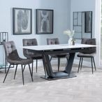 Alpha Extending Dining Set - 4-6 Seater - 140cm-180cm - White Ceramic - Corona Dining Chair - Grey Fabric