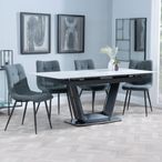 Alpha Extending Dining Set - 4-6 Seater - 140cm-180cm - White Ceramic - Corona Dining Chair - Light Grey Fabric