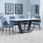 Alpha Extending Dining Set - 4-6 Seater - 140cm-180cm - White Ceramic - Darwin Dining Chair - Dark Grey Fabric