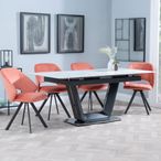 Alpha Extending Dining Set - 4-6 Seater - 140cm-180cm - White Ceramic - Ion Swivel Dining Chair - Orange Velvet Fabric