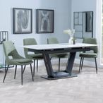 Alpha Extending Dining Set - 4-6 Seater - 140cm-180cm - White Ceramic - Peyton Dining Chair - Green Fabric