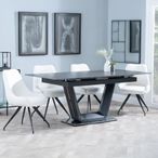 Alpha Black Ceramic Extending Dining Set - Arctic Cream Velvet Fabric Swivel Dining Chair