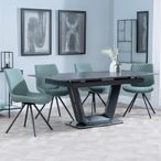 Alpha Extending Dining Set - 4-6 Seater - 140cm-180cm - Black Ceramic - Boden Swivel Dining Chair - Green Fabric