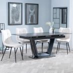Alpha Black Ceramic Extending Dining Set - Corona Beige Fabric Dining Chair