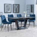 Alpha Black Ceramic Extending Dining Set - Corona Blue Fabric Dining Chair