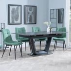 Alpha Black Ceramic Extending Dining Set - Corona Green Fabric Dining Chair
