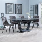 Alpha Black Ceramic Extending Dining Set - Corona Grey Fabric Dining Chair