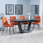 Alpha Black Ceramic Extending Dining Set - Corona Orange Fabric Dining Chair
