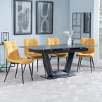 Alpha Black Ceramic Extending Dining Set - Corona Yellow Fabric Dining Chair