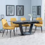 Alpha Black Ceramic Extending Dining Set - Darwin Yellow Fabric Dining Chair