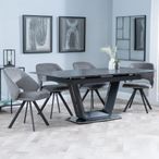 Alpha Black Ceramic Extending Dining Set - Ion Dark Grey Velvet Fabric Swivel Dining Chair