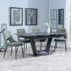 Alpha Black Ceramic Extending Dining Set - Peyton Green Fabric Dining Chair