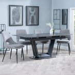 Alpha Black Ceramic Extending Dining Set - Peyton Grey Fabric Dining Chair