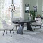 Kinston Black Ceramic Extending Dining Set - Ace Beige Fabric Swivel Dining Chair