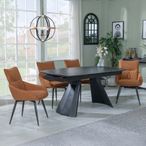 Kinston Black Ceramic Extending Dining Set - Ace Orange Fabric Swivel Dining Chair